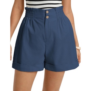 GRACE KARIN Linen Shorts for Women Summer Beach Vacation A-line Wide Leg High Waist Shorts Comfy Lounge with Pockets(Navy Blue)