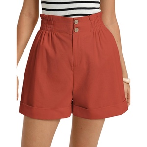 GRACE KARIN Linen Shorts for Women Summer Beach Vacation A-line Wide Leg High Waist Shorts Comfy Lounge with Pockets(Red-orange)