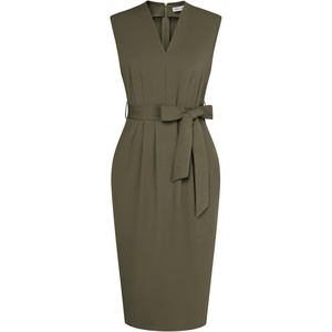 GRACE KARIN Women’s Business Dresses Sleeveless V Neck Bodycon Sheath Dress Zipper Up Office Work Dress with Pockets(Army Green)