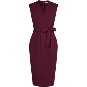 GRACE KARIN Women’s Business Dresses Sleeveless V Neck Bodycon Sheath Dress Zipper Up Office Work Dress with Pockets(Wine Red)