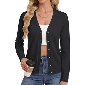 GRACE KARIN Womens Long Sleeve V Neck Button Down Cardigan Sweaters Lightweight Summer Business Casual Outfits(Black)