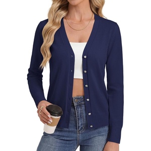 GRACE KARIN Womens Long Sleeve V Neck Button Down Cardigan Sweaters Lightweight Summer Business Casual Outfits(Navy Blue)