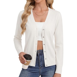 GRACE KARIN Womens Long Sleeve V Neck Button Down Cardigan Sweaters Lightweight Summer Business Casual Outfits(White)