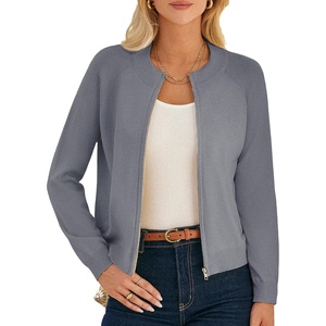 GRACE KARIN Womens Long Sleeve Zip Up Cardigan Sweaters Lightweight Sweater Jacket Knitted Fashion Clothes(Deep Grey)