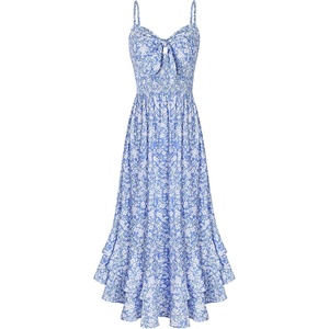 GRACE KARIN Womens Maxi Floral Sundresses Summer Beach Boho Dress Spaghetti Strap Dresses Casual Fashion Clothes with Pockets(Blue Floral)
