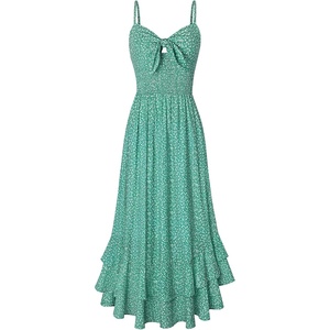 GRACE KARIN Womens Maxi Floral Sundresses Summer Beach Boho Dress Spaghetti Strap Dresses Casual Fashion Clothes with Pockets(Green Floral)