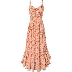 GRACE KARIN Womens Maxi Floral Sundresses Summer Beach Boho Dress Spaghetti Strap Dresses Casual Fashion Clothes with Pockets(Orange Rose Floral)