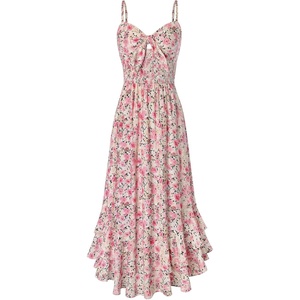GRACE KARIN Womens Maxi Floral Sundresses Summer Beach Boho Dress Spaghetti Strap Dresses Casual Fashion Clothes with Pockets(Pink Yellow Floral)