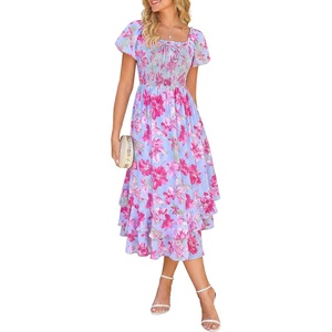 GRACE KARIN Womens Summer Floral Maxi Dress 2026 Flowy Wedding Guest Dress A Line Boho Dresses Fashion Clothing with Pockets(Blue Pink)