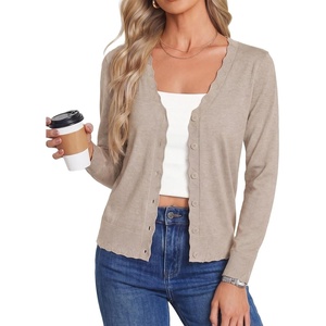 GRACE KARIN Women’s Wool Blend Long Sleeve V Neck Button Up Lightweight Cardigan Sweater Open Front Dressy Casual Shrugs(Khaki)