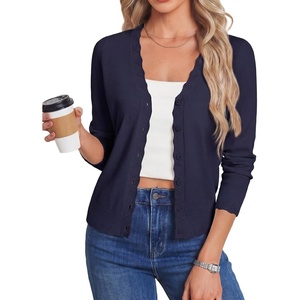 GRACE KARIN Women’s Wool Blend Long Sleeve V Neck Button Up Lightweight Cardigan Sweater Open Front Dressy Casual Shrugs(Navy Blue)