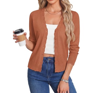 GRACE KARIN Women’s Wool Blend Long Sleeve V Neck Button Up Lightweight Cardigan Sweater Open Front Dressy Casual Shrugs(Pumpkin Orange)
