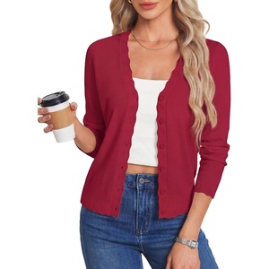 GRACE KARIN Women’s Wool Blend Long Sleeve V Neck Button Up Lightweight Cardigan Sweater Open Front Dressy Casual Shrugs(Red)