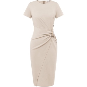 GRACE KARIN Work Dresses for Women 2026 Short Sleeve Sheath Business Midi Dress Wrap Bodycon Office Cocktail Outfits(Beige)
