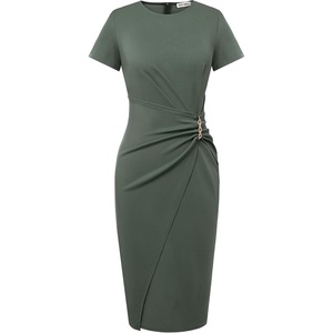 GRACE KARIN Work Dresses for Women 2026 Short Sleeve Sheath Business Midi Dress Wrap Bodycon Office Cocktail Outfits(Eden Green)