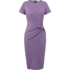 GRACE KARIN Work Dresses for Women 2026 Short Sleeve Sheath Business Midi Dress Wrap Bodycon Office Cocktail Outfits(Light Purple)