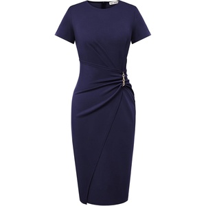 GRACE KARIN Work Dresses for Women 2026 Short Sleeve Sheath Business Midi Dress Wrap Bodycon Office Cocktail Outfits(Navy Blue)