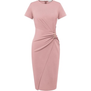 GRACE KARIN Work Dresses for Women 2026 Short Sleeve Sheath Business Midi Dress Wrap Bodycon Office Cocktail Outfits(Pink)