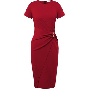 GRACE KARIN Work Dresses for Women 2026 Short Sleeve Sheath Business Midi Dress Wrap Bodycon Office Cocktail Outfits(Red)