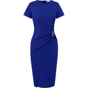 GRACE KARIN Work Dresses for Women 2026 Short Sleeve Sheath Business Midi Dress Wrap Bodycon Office Cocktail Outfits(Royal Blue)