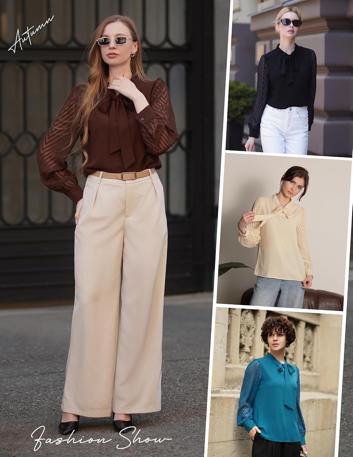 image:imageGARCE KARIN Women Bow Tie Neck Tops 2026 Fall Lace Long Sleeve Blouse Business Dressy Casual Shirt Work Office FormalDark Wine