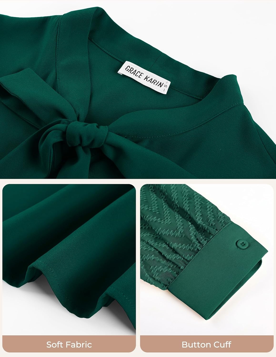 image:imageGARCE KARIN Women Bow Tie Neck Tops 2026 Fall Lace Long Sleeve Blouse Business Dressy Casual Shirt Work Office FormalGreen