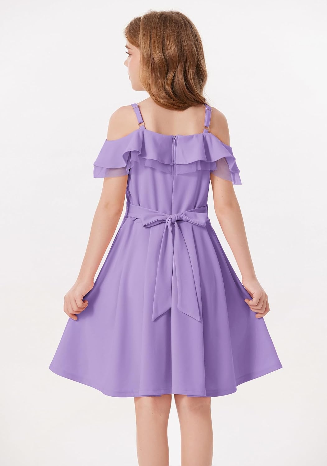 image:imageGRACE KARIN Girls Elegant Party Dress Cold Shoulder Ruffled Neckline High Waist ALine Dress for Girls 714 YearsPurple