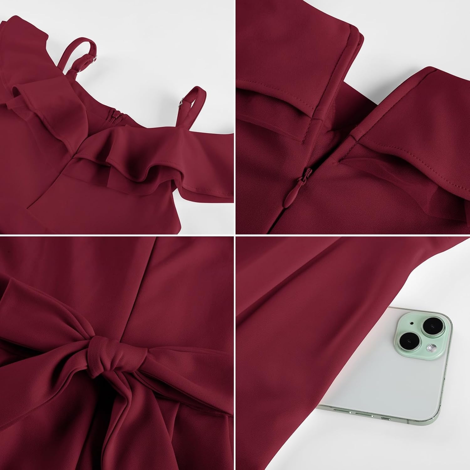 image:imageGRACE KARIN Girls Elegant Party Dress Cold Shoulder Ruffled Neckline High Waist ALine Dress for Girls 714 YearsWine Red