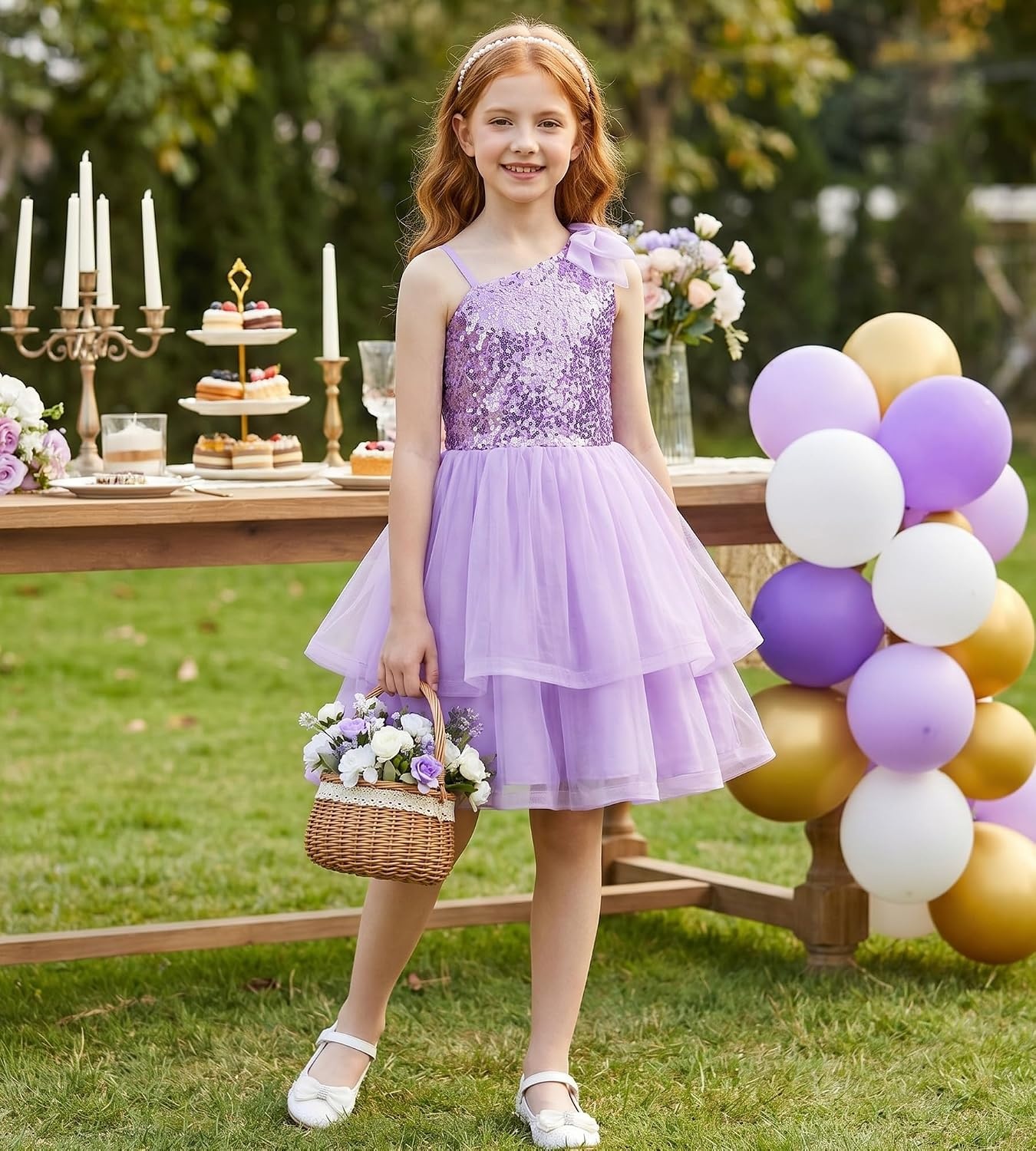 image:imageGRACE KARIN Girls Party Sequin Formal Dress 714Y Birthday Dance Graduation Sparkly Pageant Dresses Wedding Flower Girl DressLight Purple