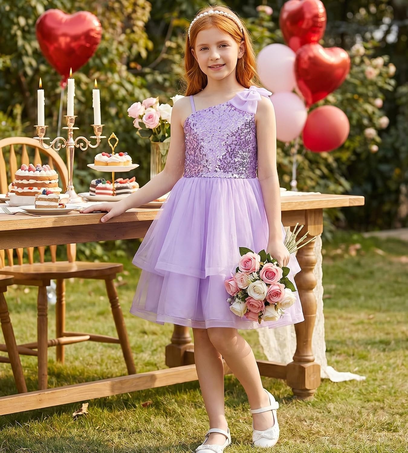 image:imageGRACE KARIN Girls Party Sequin Formal Dress 714Y Birthday Dance Graduation Sparkly Pageant Dresses Wedding Flower Girl DressLight Purple