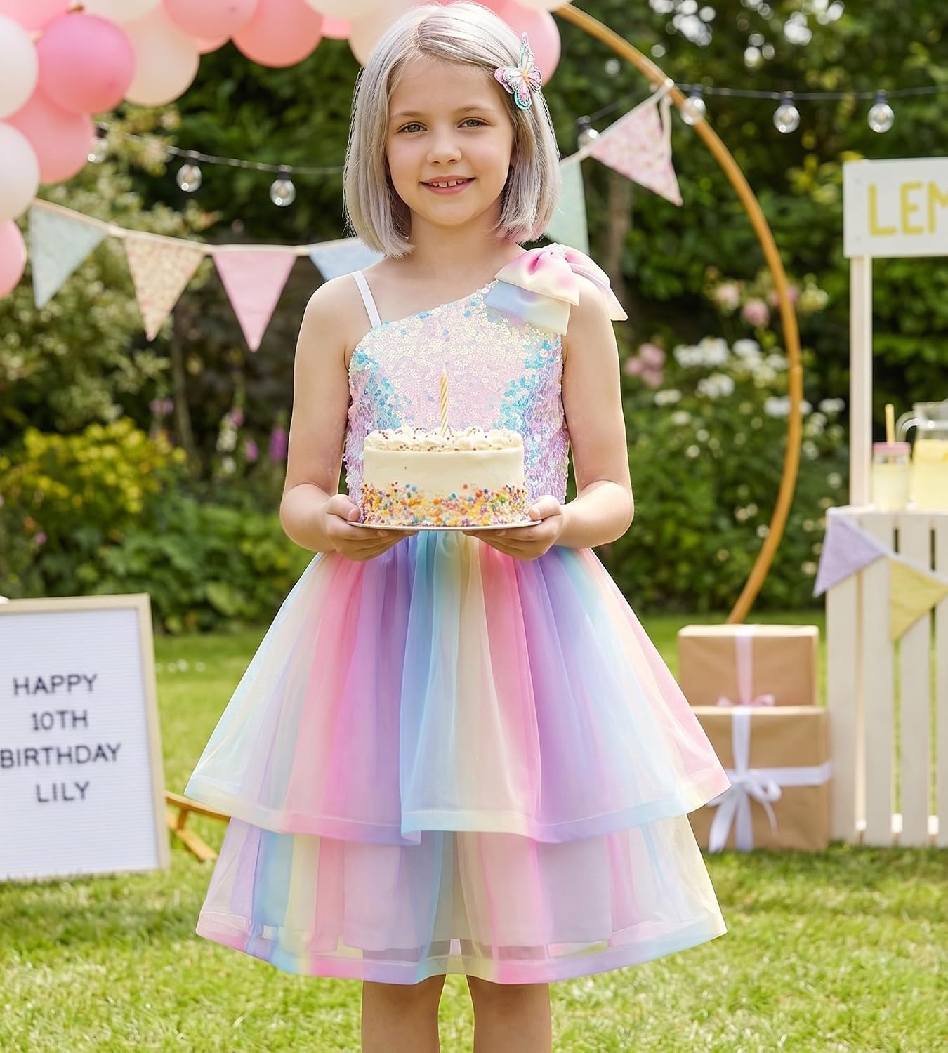 image:imageGRACE KARIN Girls Party Sequin Formal Dress 714Y Birthday Dance Graduation Sparkly Pageant Dresses Wedding Flower Girl DressRainbow