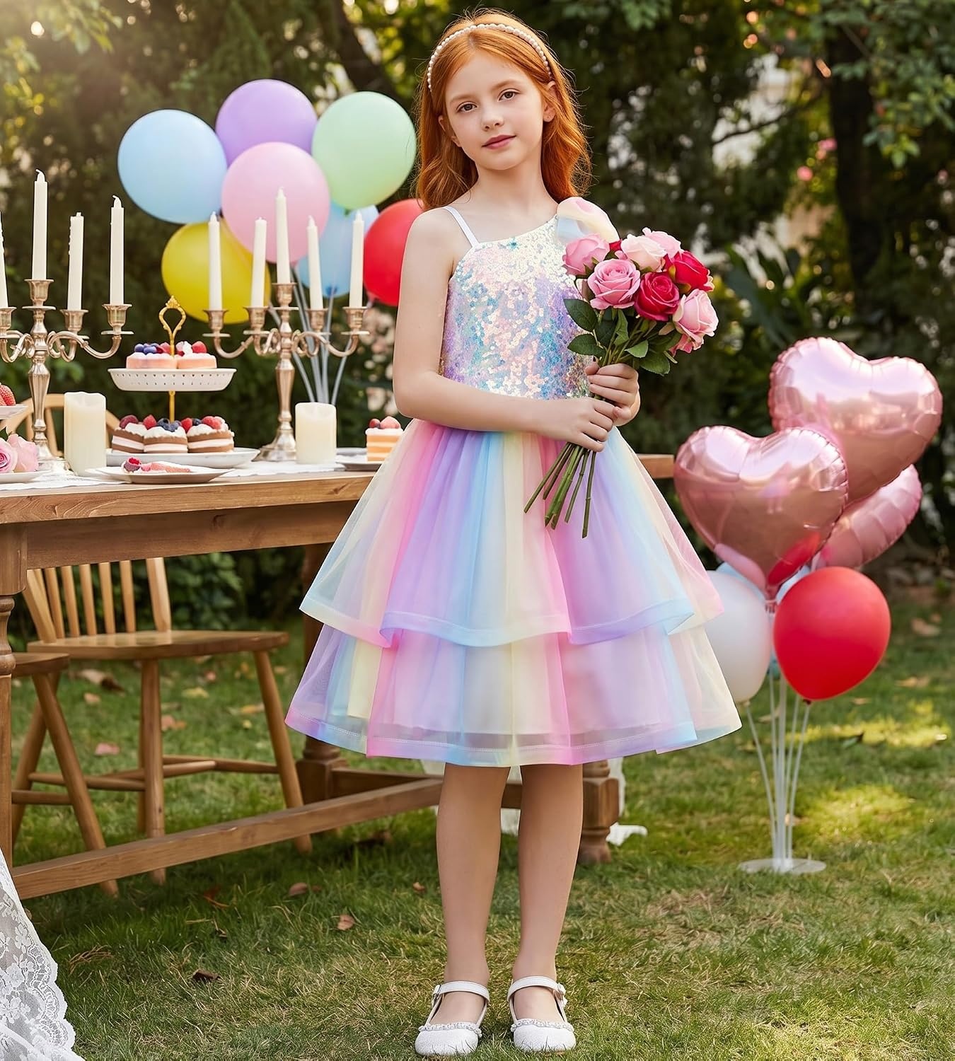 image:imageGRACE KARIN Girls Party Sequin Formal Dress 714Y Birthday Dance Graduation Sparkly Pageant Dresses Wedding Flower Girl DressRainbow