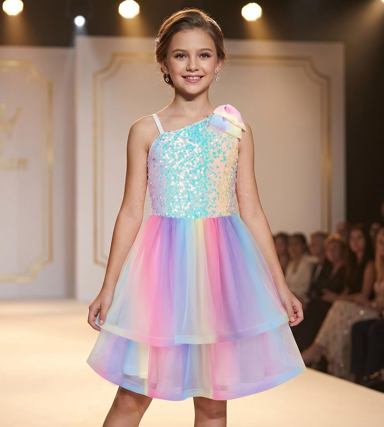 image:imageGRACE KARIN Girls Party Sequin Formal Dress 714Y Birthday Dance Graduation Sparkly Pageant Dresses Wedding Flower Girl DressRainbow