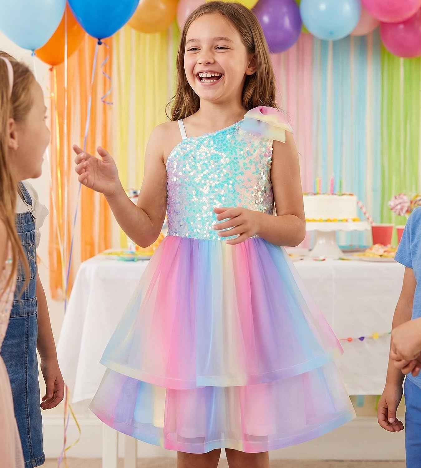 image:imageGRACE KARIN Girls Party Sequin Formal Dress 714Y Birthday Dance Graduation Sparkly Pageant Dresses Wedding Flower Girl DressRainbow