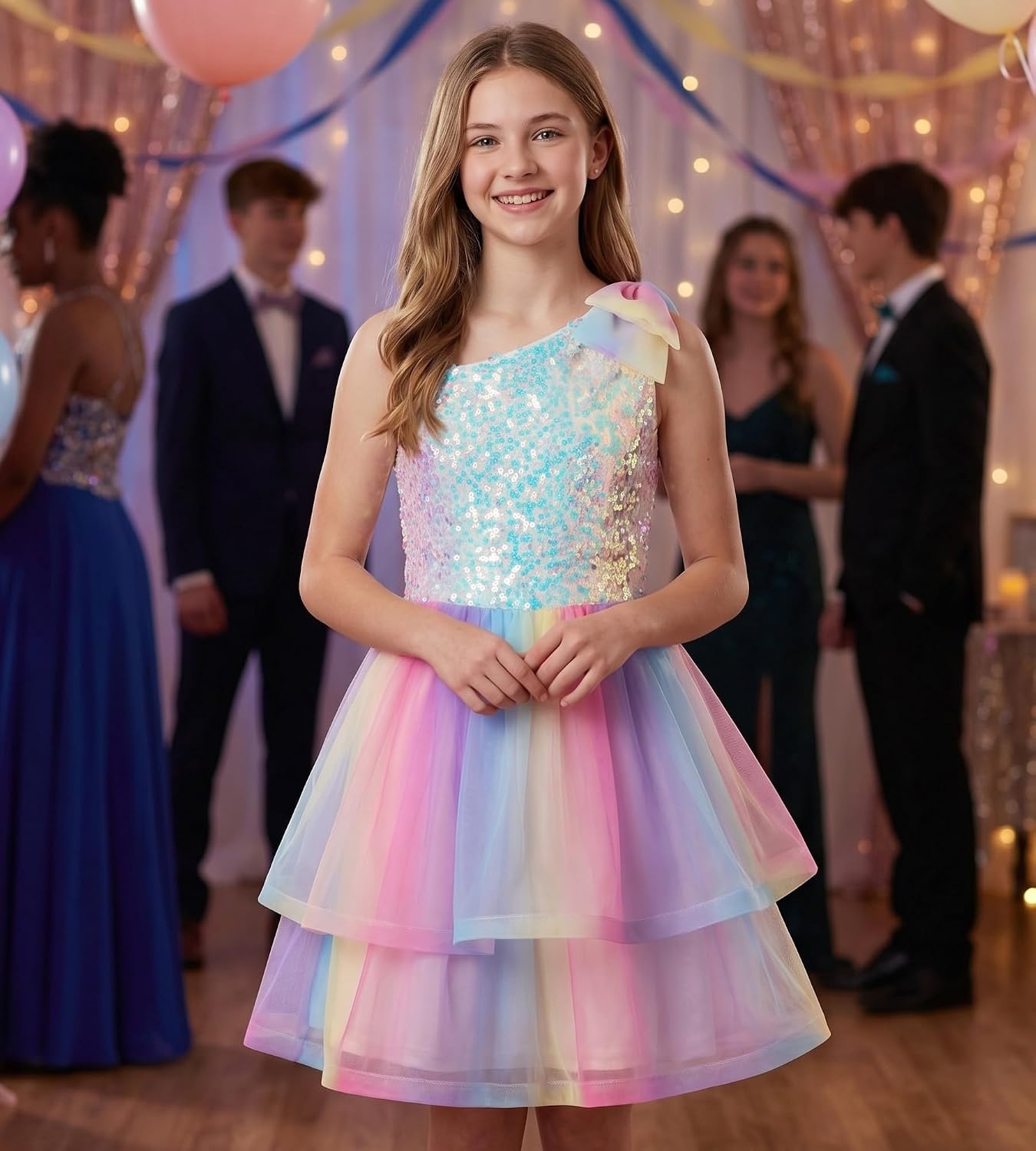 image:imageGRACE KARIN Girls Party Sequin Formal Dress 714Y Birthday Dance Graduation Sparkly Pageant Dresses Wedding Flower Girl DressRainbow