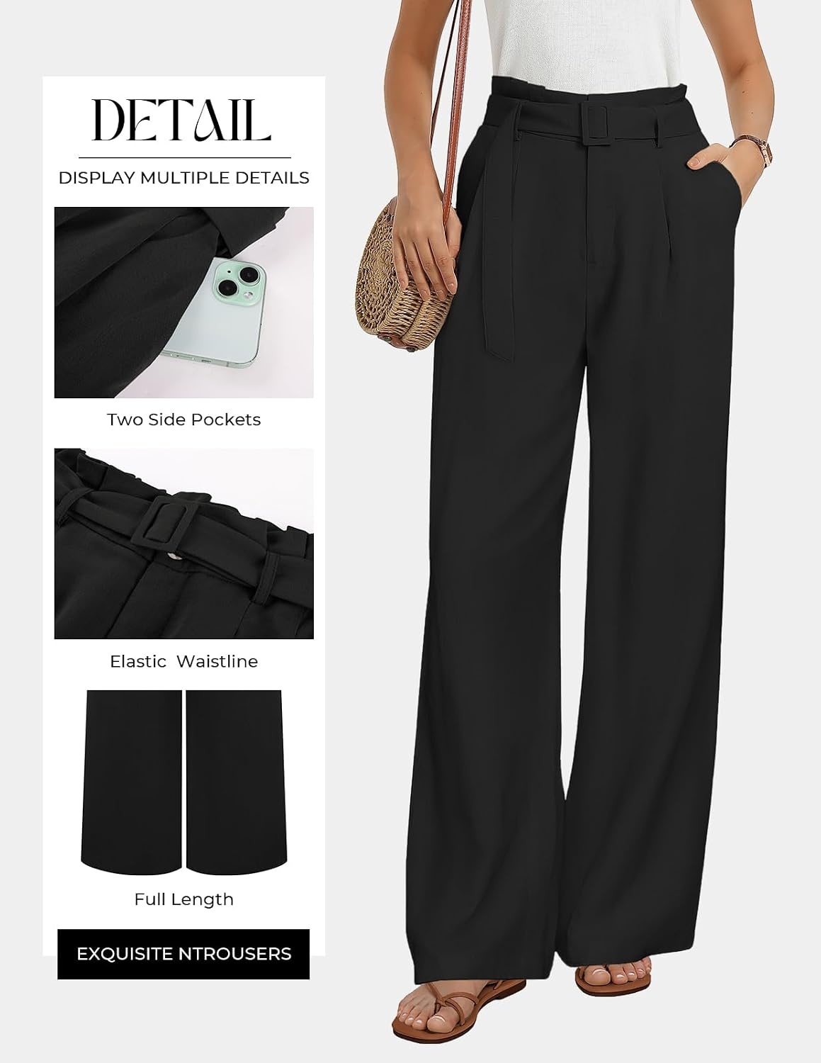 image:imageGRACE KARIN Wide Leg Pants Women Linen Blend High Waisted Palazzo Trousers with Pockets Business Casual ClothesBlack