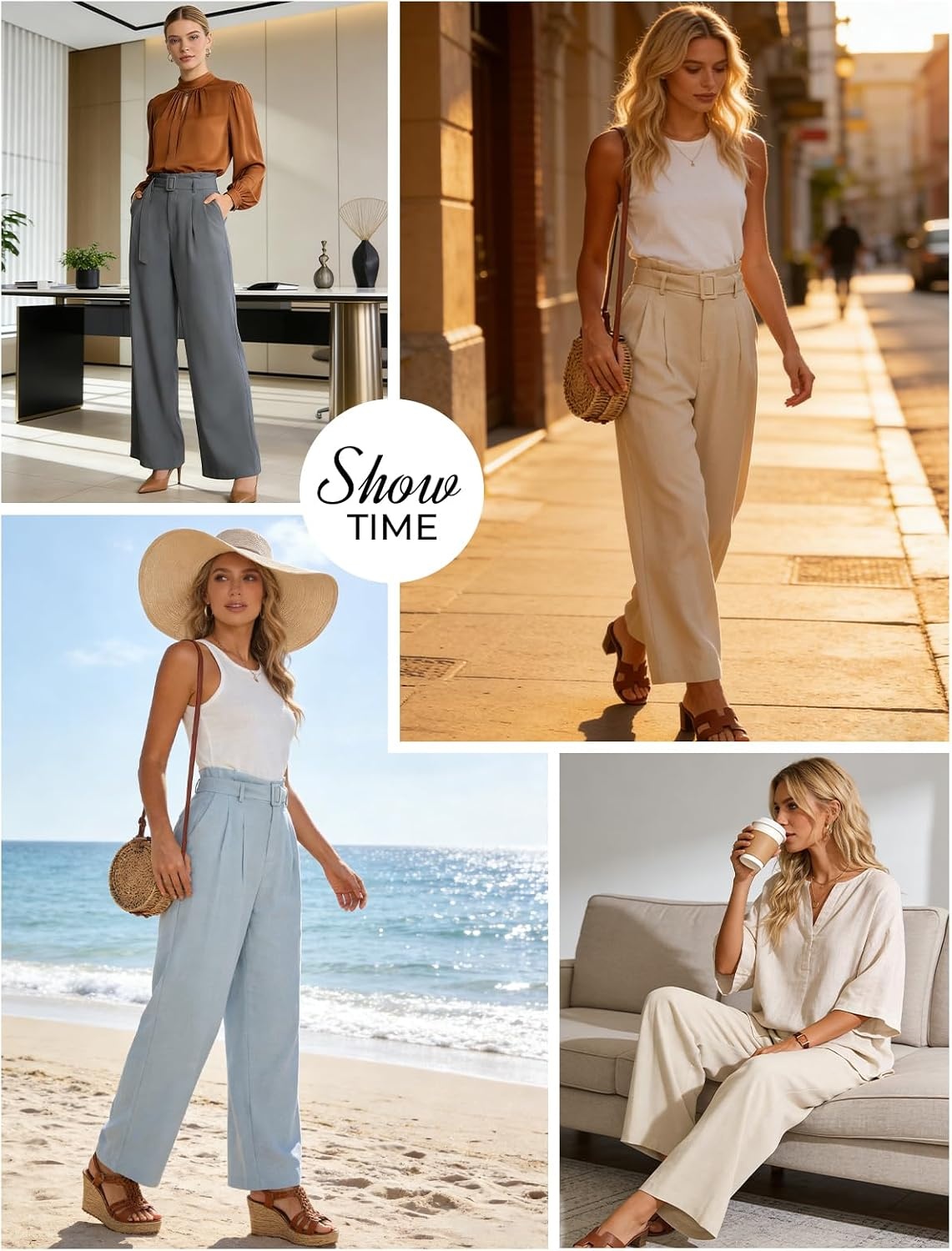 image:imageGRACE KARIN Wide Leg Pants Women Linen Blend High Waisted Palazzo Trousers with Pockets Business Casual ClothesNavy Blue