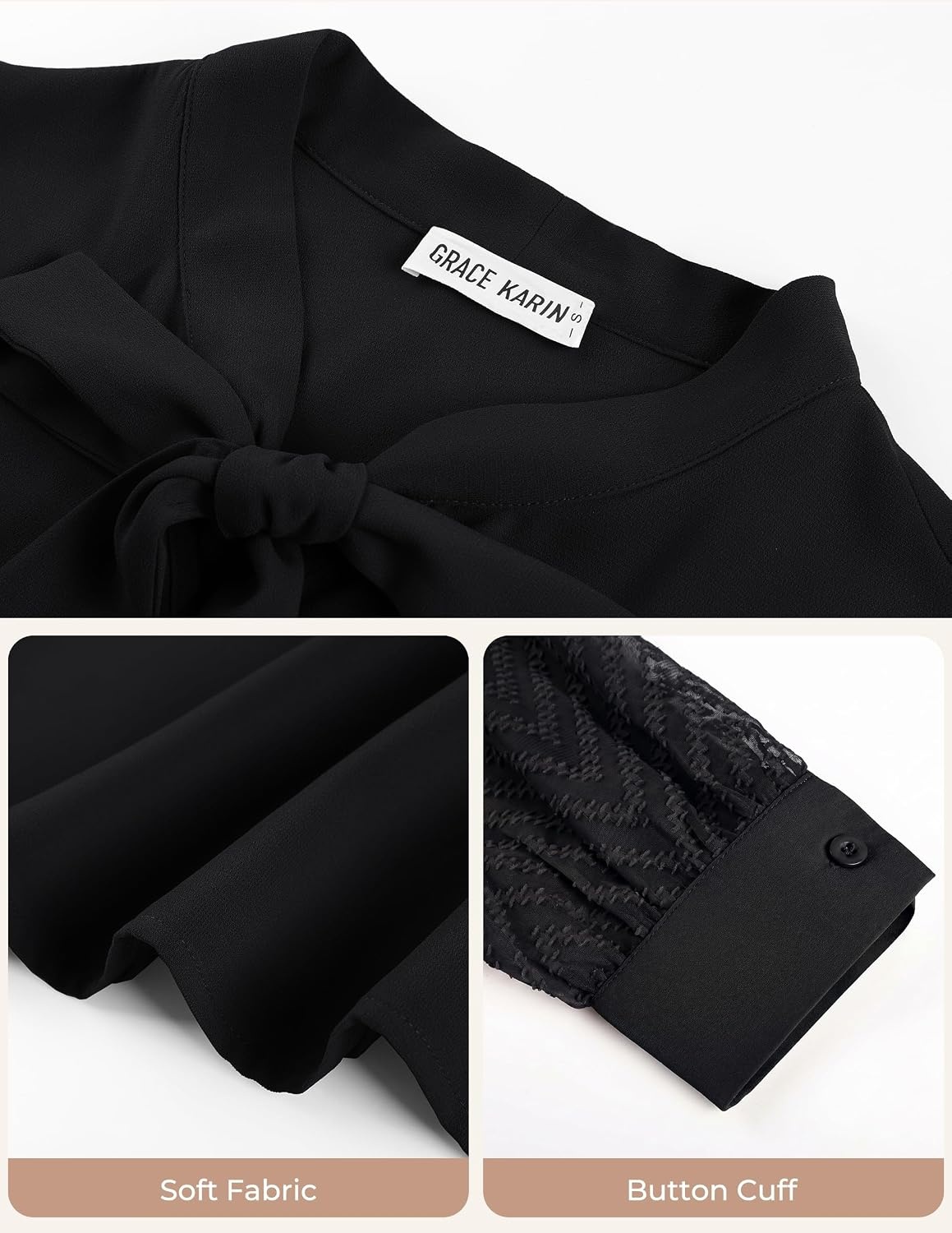 image:imageGRACE KARIN Women Bow Tie Neck Tops 2026 Fall Lace Long Sleeve Blouse Business Dressy Casual Shirt Work Office FormalBlack