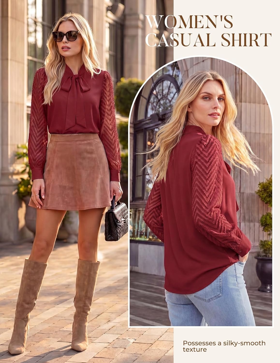 image:imageGRACE KARIN Women Bow Tie Neck Tops 2026 Fall Lace Long Sleeve Blouse Business Dressy Casual Shirt Work Office FormalDark Wine