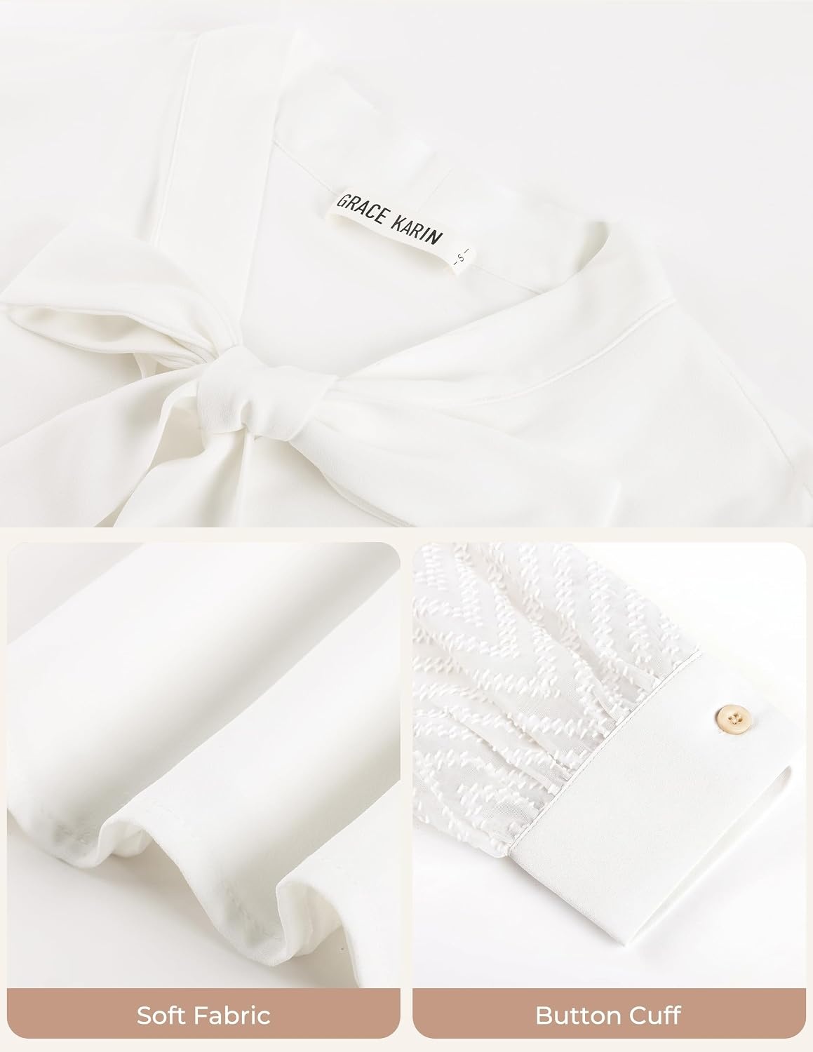 image:imageGRACE KARIN Women Bow Tie Neck Tops 2026 Fall Lace Long Sleeve Blouse Business Dressy Casual Shirt Work Office FormalWhite