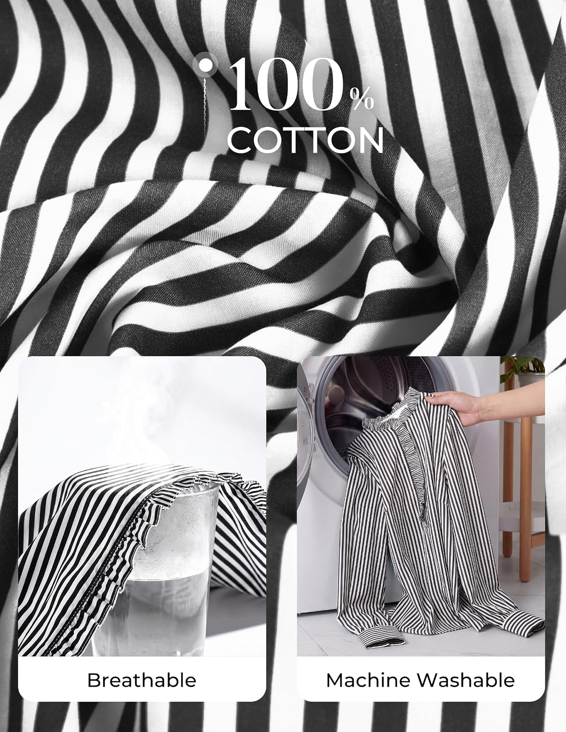 image:imageGRACE KARIN Women Striped Button Down Shirts Dressy Casual Cotton Ruffled Long Sleeve Tops 2026 Summer Fashion Work ClothesBlack