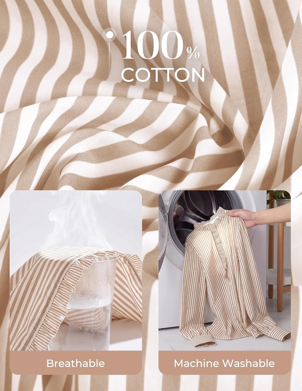 image:imageGRACE KARIN Women Striped Button Down Shirts Dressy Casual Cotton Ruffled Long Sleeve Tops 2026 Summer Fashion Work ClothesKhaki