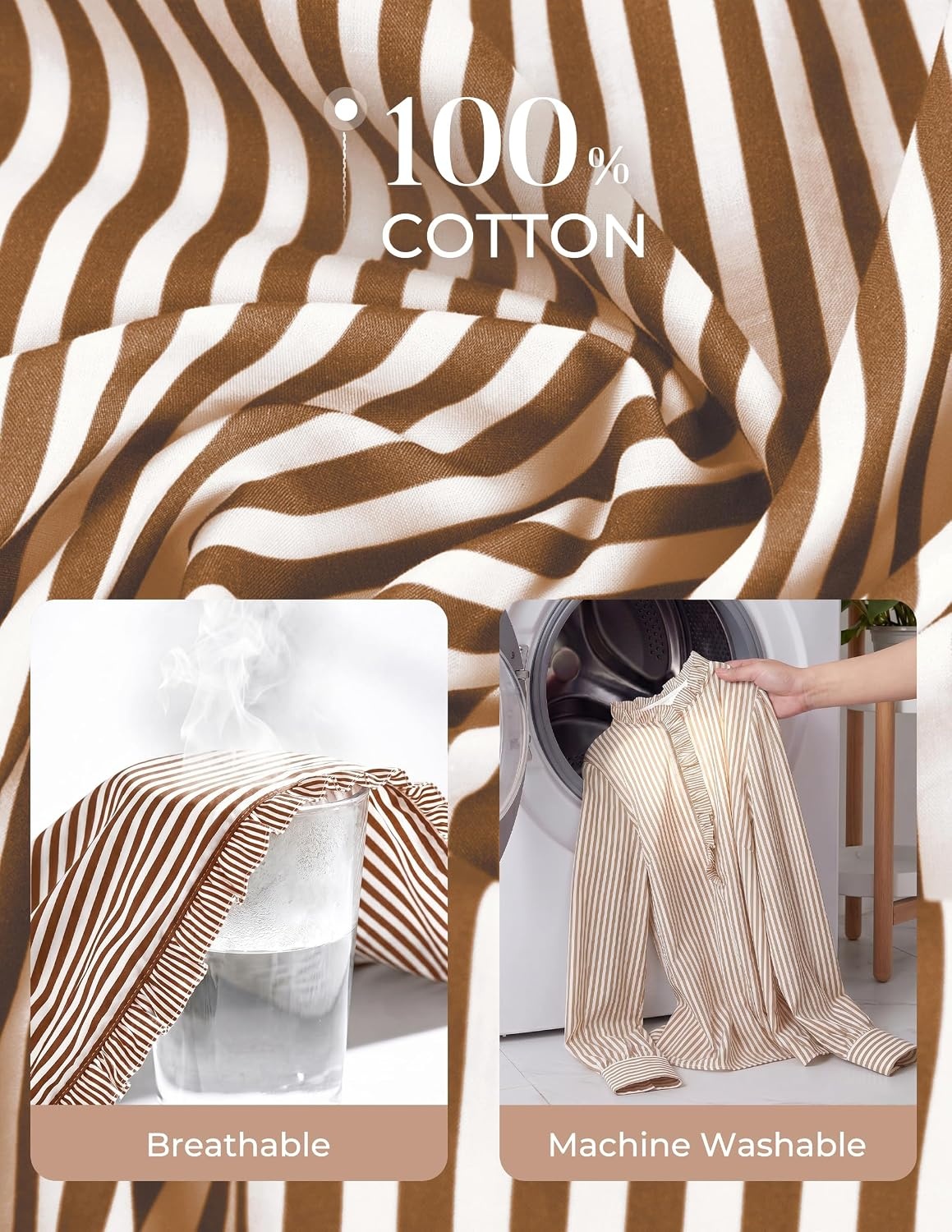 image:imageGRACE KARIN Women Striped Button Down Shirts Dressy Casual Cotton Ruffled Long Sleeve Tops 2026 Summer Fashion Work ClothesSepia