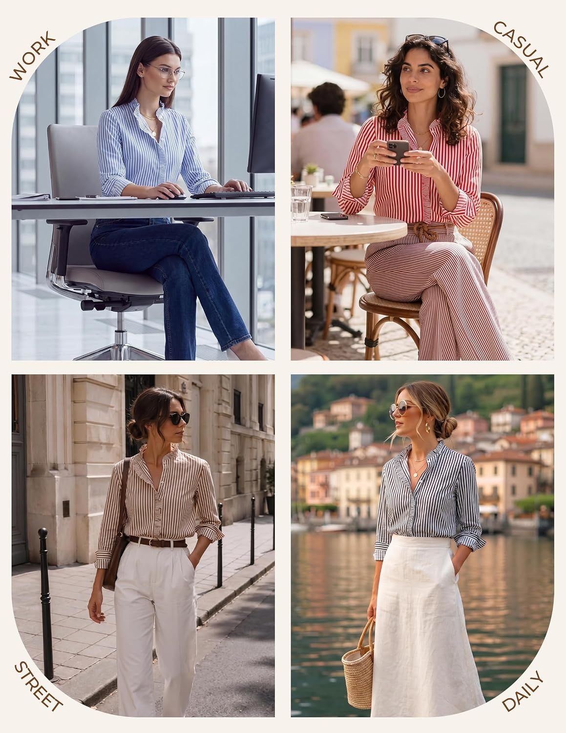 image:imageGRACE KARIN Women Striped Button Down Shirts Dressy Casual Cotton Ruffled Long Sleeve Tops 2026 Summer Fashion Work ClothesSky Blue