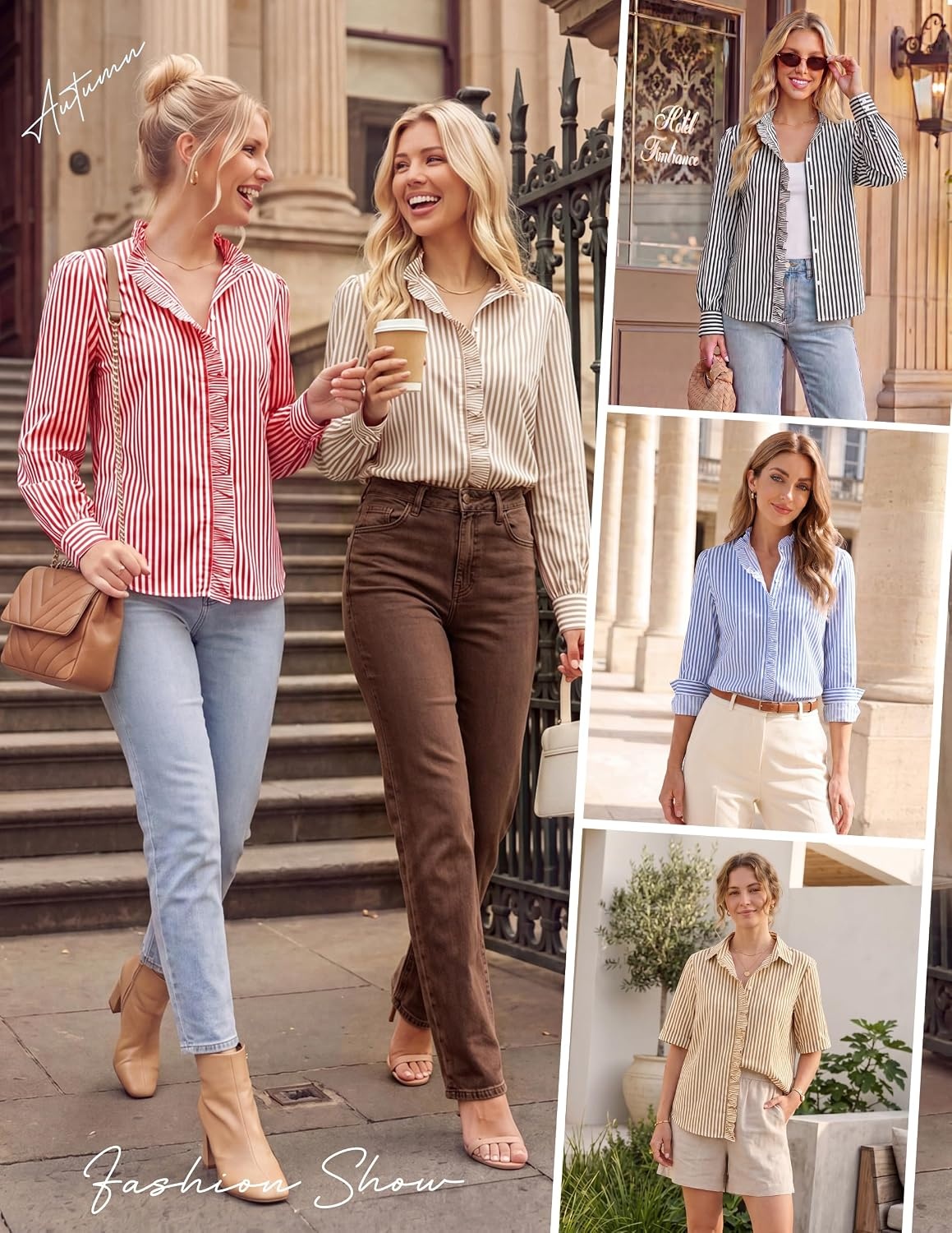 image:imageGRACE KARIN Women Striped Button Down Shirts Dressy Casual Cotton Ruffled Long Sleeve Tops 2026 Summer Fashion Work ClothesSky Blue