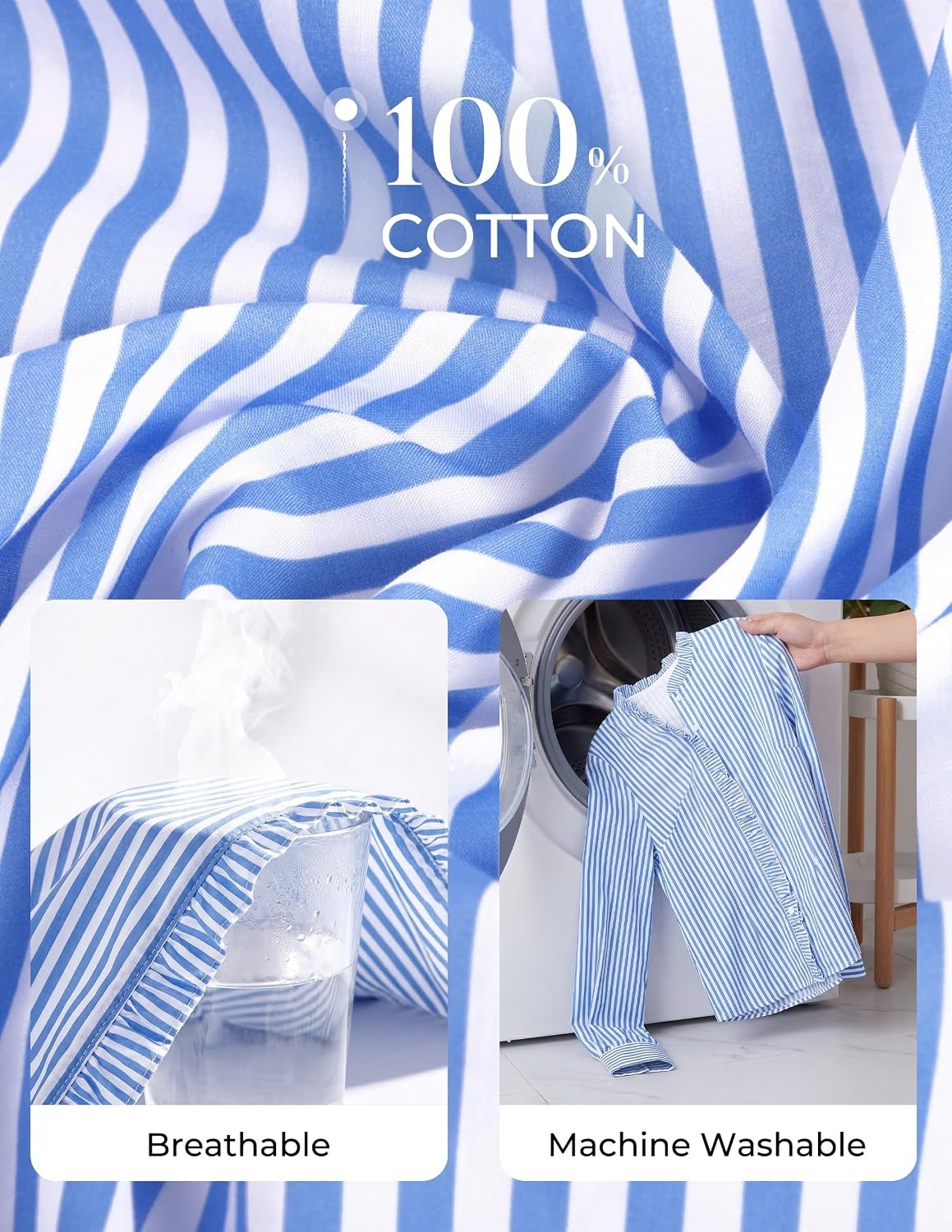 image:imageGRACE KARIN Women Striped Button Down Shirts Dressy Casual Cotton Ruffled Long Sleeve Tops 2026 Summer Fashion Work ClothesSky Blue