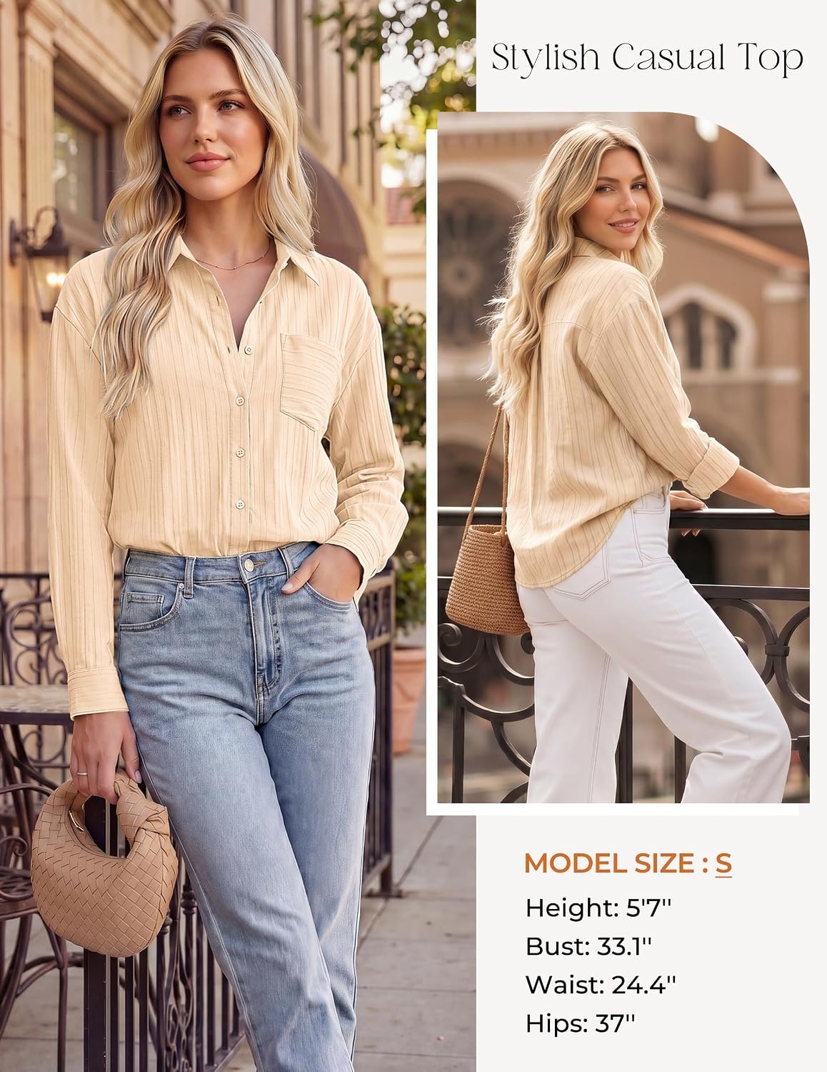 image:imageGRACE KARIN Womens 2026 Cotton Button Down Blouses Dressy Casual Long Sleeve Shirts Trendy Summer Collared Work TopsApricot