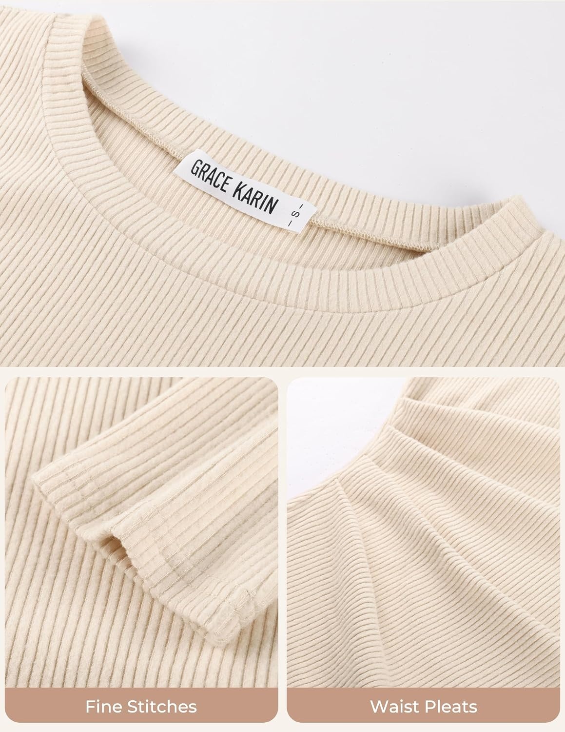 image:imageGRACE KARIN Womens 2026 Long Sleeve Tops Ribbed Knit Basic Blouses Stretch Fall Shirts Dressy Casual ClothesApricot