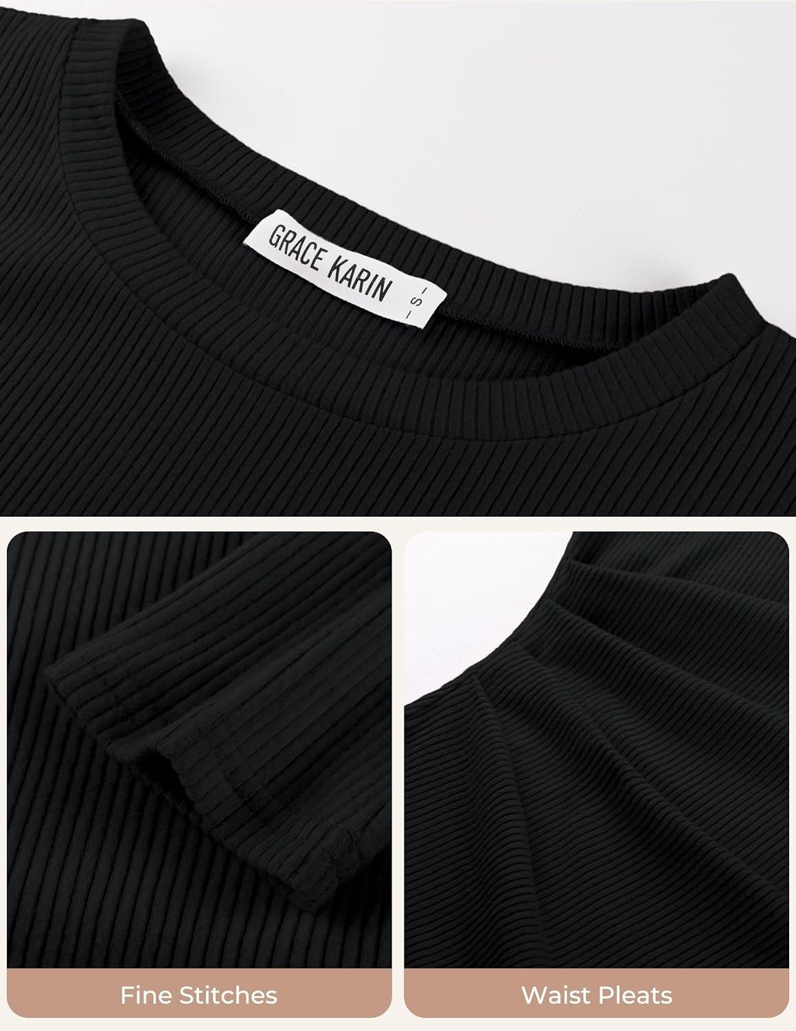 image:imageGRACE KARIN Womens 2026 Long Sleeve Tops Ribbed Knit Basic Blouses Stretch Fall Shirts Dressy Casual ClothesBlack
