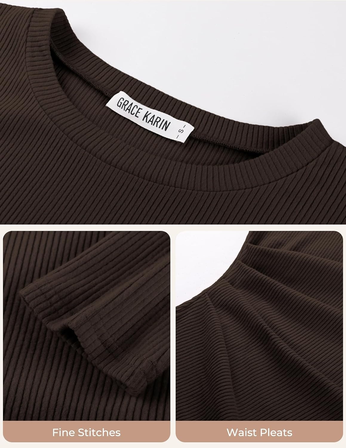 image:imageGRACE KARIN Womens 2026 Long Sleeve Tops Ribbed Knit Basic Blouses Stretch Fall Shirts Dressy Casual ClothesCoffee